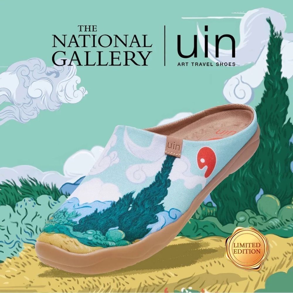 UIN Women's Mules Comfort Shoes (Van Gogh Wheatfield with cypreses- Slippers) - Picture 3 of 7